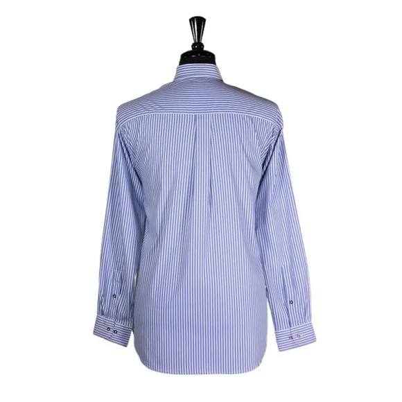 Mens Shirt Button Up Blue White Striped Silky Dress Casual Beach Handmade Large - Picture 2 of 7